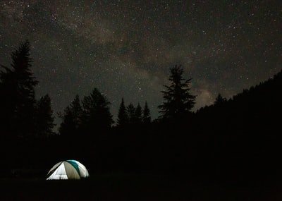 星夜下白色圆顶帐篷
